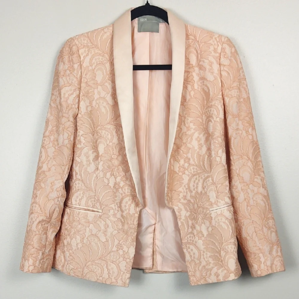 ASOS Blazer Lace Tailored Peach Pink Feminine Career Academia Party 6